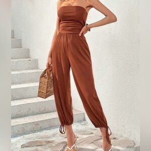 Chic Strapless Brown Jumpsuit